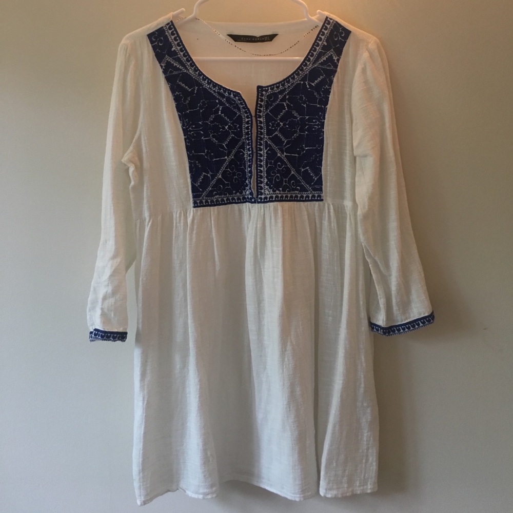 Zara embroidered blue white tunic boho dress